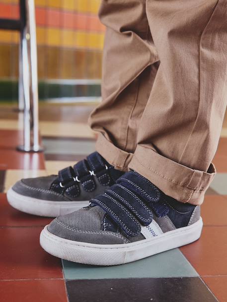 Baskets enfant garçon cuir à scratchs lot gris - vertbaudet enfant 