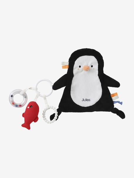 Doudou plat pingouin personnalisable et hochet BANQUISE blanc - vertbaudet enfant 