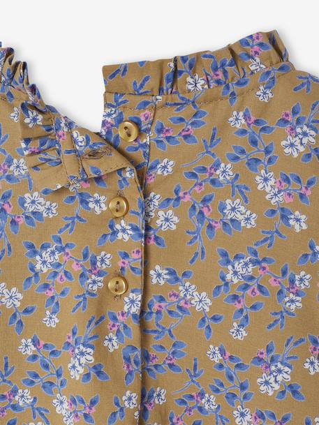 Blouse fille à volants imprimée fleurs écru+olive - vertbaudet enfant 