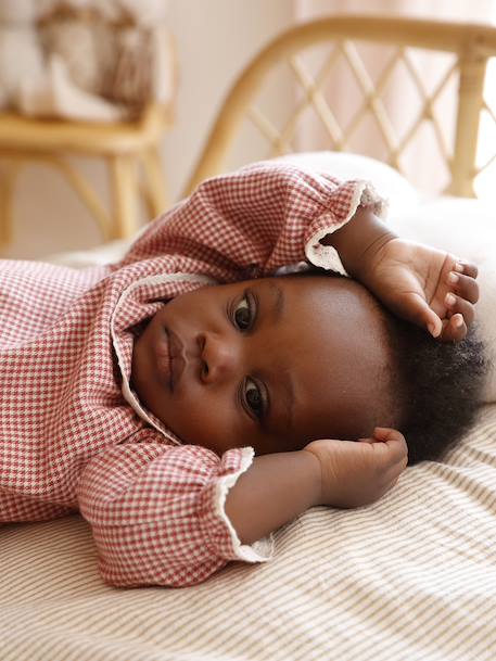 Blouse naissance en flanelle vichy avec col volanté écru - vertbaudet enfant 