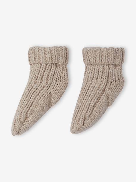 Ensemble 3 pièces naissance en tricot pull + pantalon + chaussettes beige chiné - vertbaudet enfant 