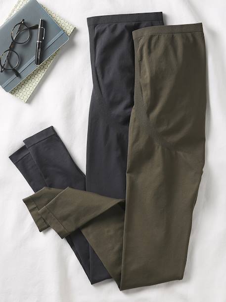Set van 2 Seamless zwangerschapsleggings ENVIE DE FRAISE kaki+taupe+zwart - vertbaudet enfant 