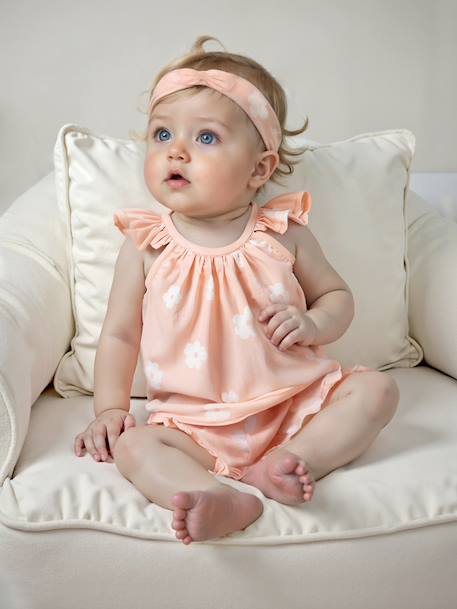 Set tanktop met print + short + haarband voor meisjes lichtroze - vertbaudet enfant 