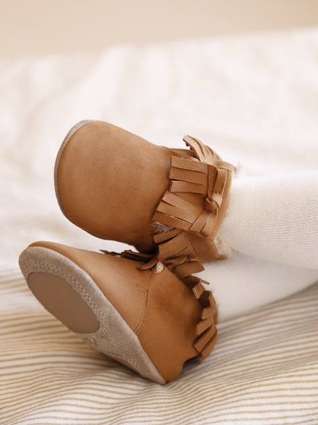 Chaussons élastiqués fourrés en cuir souple bébé lot marron - vertbaudet enfant 