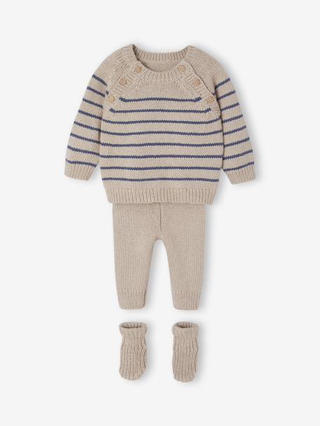 3-delig babypakje met gebreide trui + broek + sokken gemêleerd beige - vertbaudet enfant 