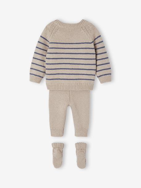 3-delig babypakje met gebreide trui + broek + sokken gemêleerd beige - vertbaudet enfant 
