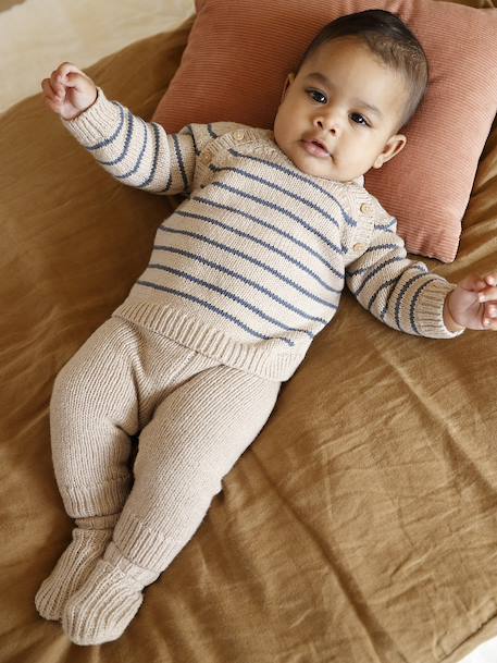 3-delig babypakje met gebreide trui + broek + sokken gemêleerd beige - vertbaudet enfant 