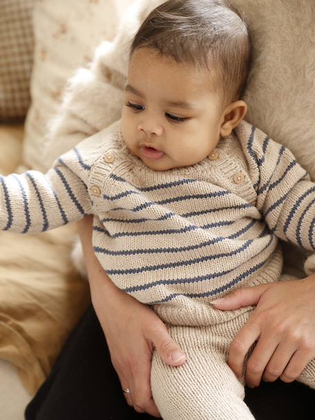 3-delig babypakje met gebreide trui + broek + sokken gemêleerd beige - vertbaudet enfant 