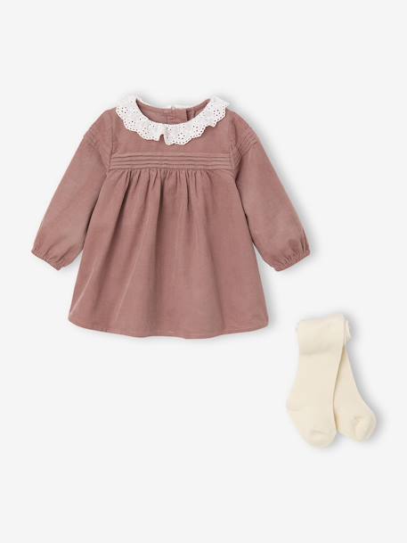 Ensemble naissance robe en velours + collants blush - vertbaudet enfant 