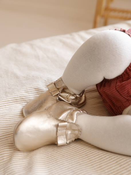 Chaussons élastiqués en cuir souple bébé or+rose - vertbaudet enfant 