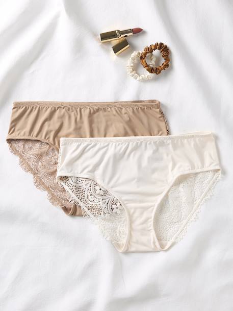 Lot 2 culottes de grossesse en microfibre et dentelle moka - vertbaudet enfant 