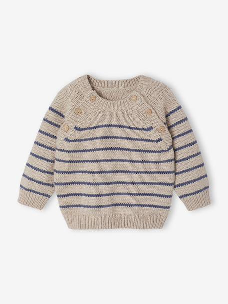 Ensemble 3 pièces naissance en tricot pull + pantalon + chaussettes beige chiné - vertbaudet enfant 