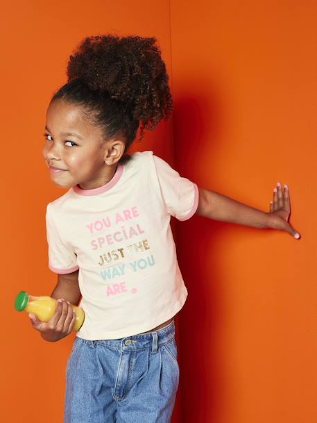 Fille-T-shirt, sous-pull-T-shirt fille à message manches courtes fille