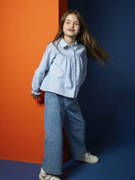 Jean fille large charpentier bleu clair+bleu moyen+denim gris - vertbaudet enfant 