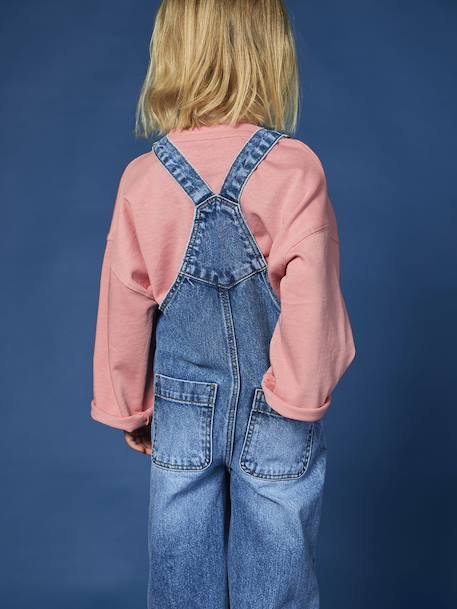 Wijde salopet van jeans voor meisjes denimgrijs+middenblauw+stone+zwart denim - vertbaudet enfant 
