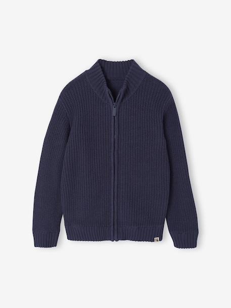 Vestje met opstaande kraag en lange mouwen voor jongens groen+marineblauw - vertbaudet enfant 