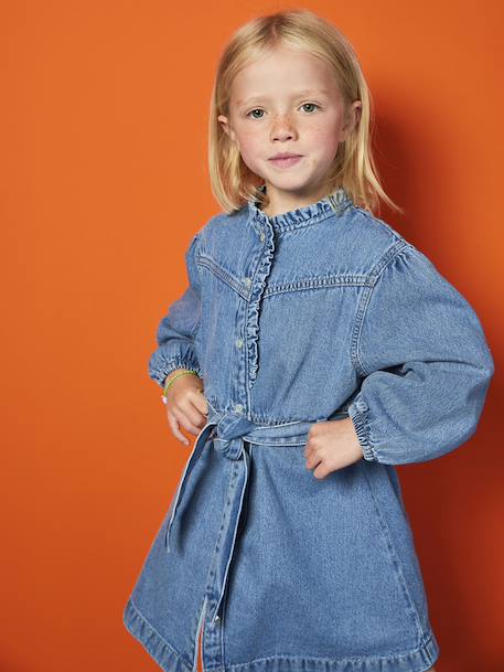 Jurk in fantasie jeans voor meisjes middenblauw - vertbaudet enfant 