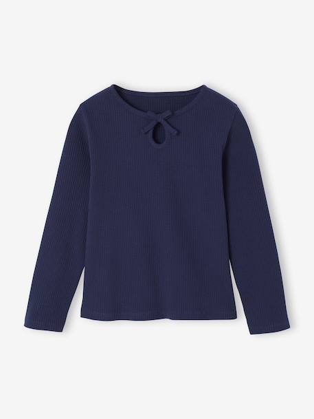 T-shirt en côtes fille manches longues marine+violine - vertbaudet enfant 