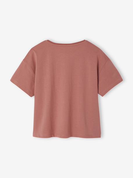 T-shirt animation en sequins réversibles fille manches courtes bois de rose+écru - vertbaudet enfant 