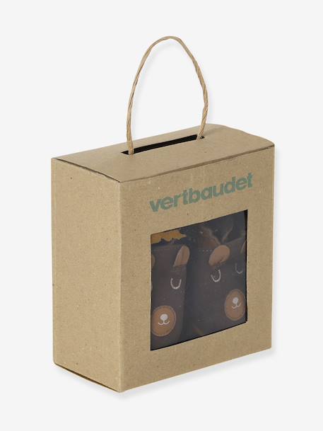 Chaussons élastiqués en cuir souple bébé lot marron+marron imprimé+vert imprimé - vertbaudet enfant 