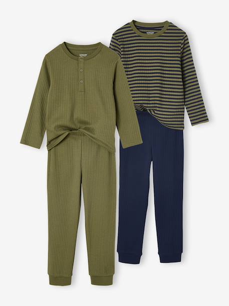 Set van 2 pyjama's in ribstof voor jongens kaki - vertbaudet enfant 
