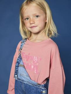 Meisje-T-shirt, souspull-Cropped T-shirt met tekst en pailletten voor meisjes 