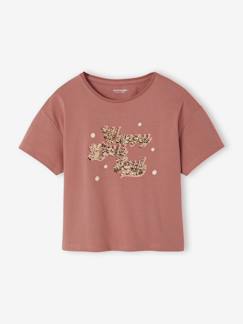 Meisje-T-shirt, souspull-T-shirt met afbeelding, omkeerbare pailletten en korte mouwen voor meisjes 