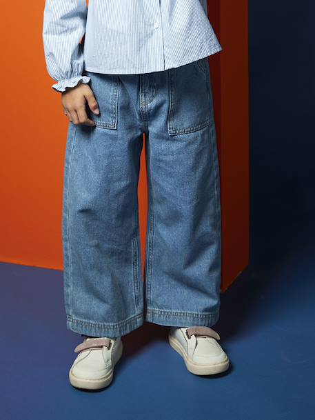 Jean fille large charpentier bleu clair+bleu moyen+denim gris - vertbaudet enfant 