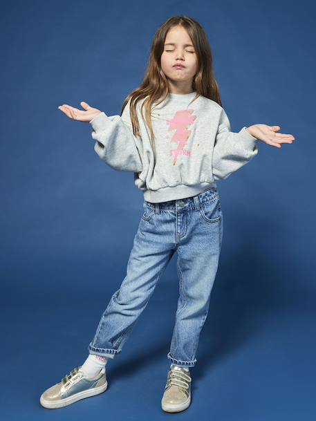 Sweat fillle détail glitter forme raccourcie gris chiné - vertbaudet enfant 