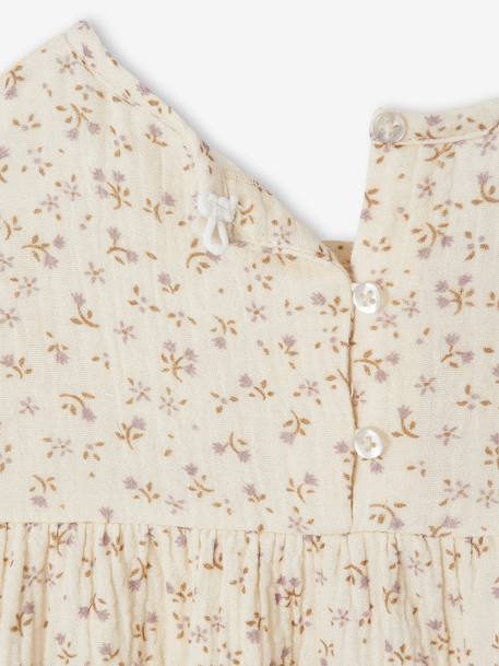 Robe fille gaze de coton imprimée fleurs écru - vertbaudet enfant 