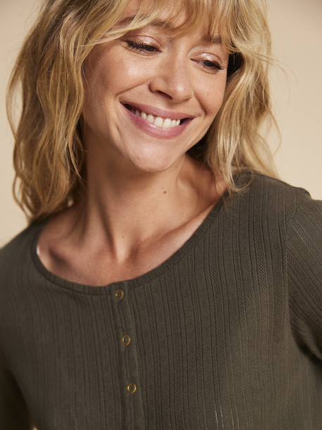 2-delige homewear set voor zwangerschap en borstvoeding gebreide pointelle ENVIE DE FRAISE kaki - vertbaudet enfant 