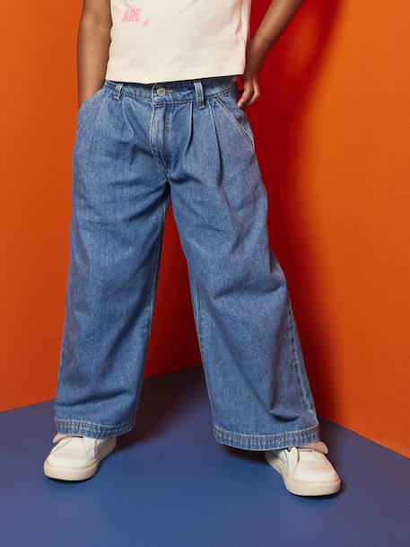 Jean fille large à pinces bleu moyen+denim gris - vertbaudet enfant 