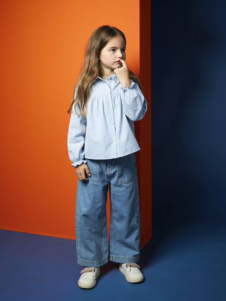 Chemise fille imprimée blanc+bleu ciel+écru - vertbaudet enfant 