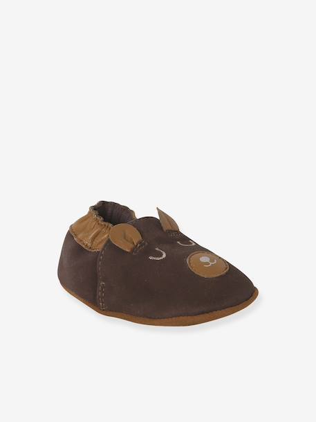 Chaussons élastiqués en cuir souple bébé lot marron+marron imprimé+vert imprimé - vertbaudet enfant 