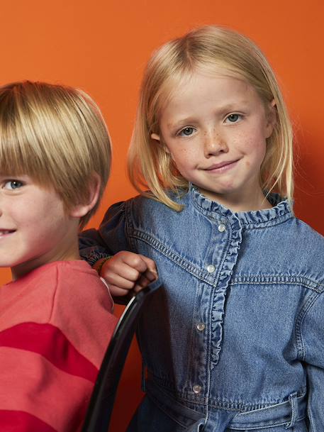 Jurk in fantasie jeans voor meisjes middenblauw - vertbaudet enfant 