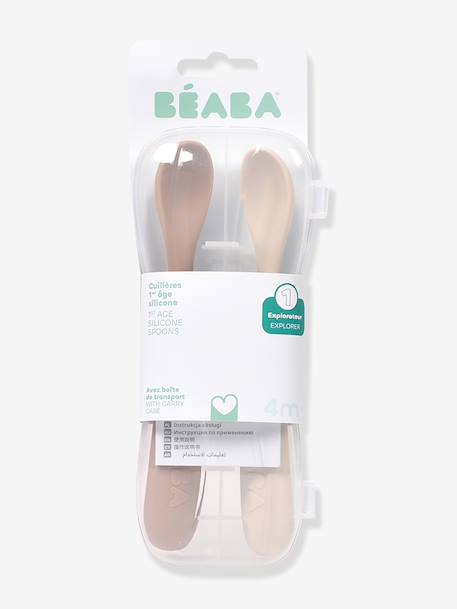 Lot de 2 cuillères ergonomiques 1er âge beige+rose pâle+vert - vertbaudet enfant 