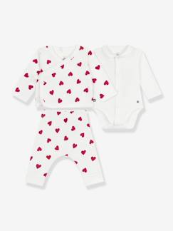Bébé-Ensemble-Ensemble 3 pièces imprimé coeurs bébé cardigan cache-coeur, pantalon et body
