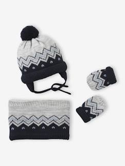 -Jacquard babyset muts, snood en wanten