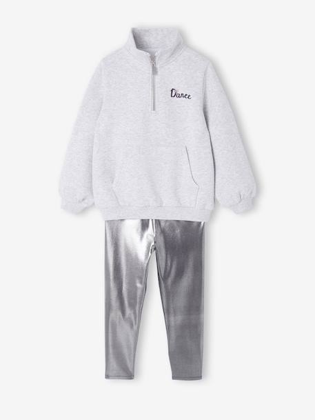 Ensemble sweat et legging métalisé sport fille gris chiné - vertbaudet enfant 