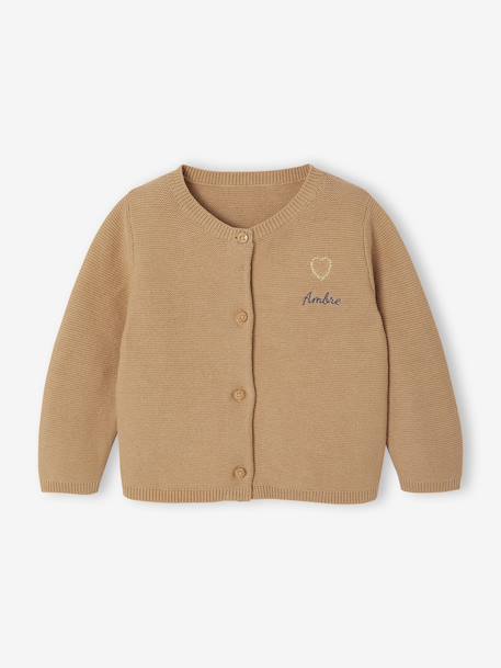 Cardigan broderie dorée coeur bébé ivoire+ocre+vieux rose - vertbaudet enfant 