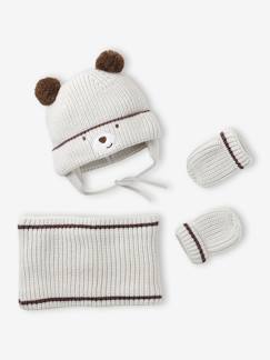 Bébé-Accessoires-Bonnet, écharpe, gants-Ensemble bonnet « Ourson », snood et moufles bébé