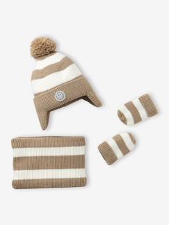 Baby-Accessoires-Muts, sjaal, handschoenen-Gestreept babyset met Peruaanse muts, snood en wanten 