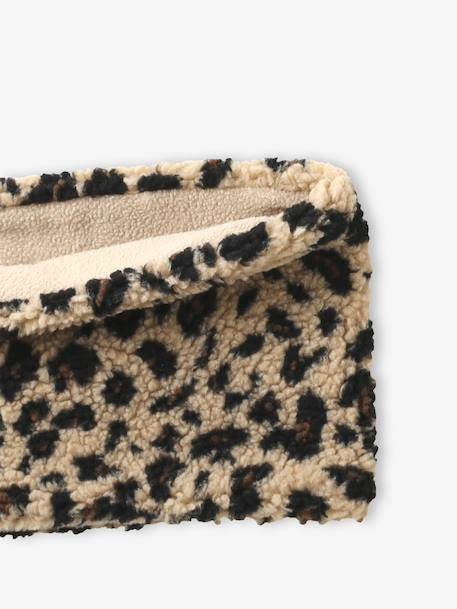 Snood fille en sherpa imprimé léopard et doublé polaire beige - vertbaudet enfant 