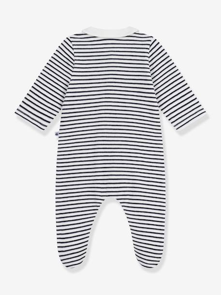 Baby pyjama in fluweel / velours met PETIT BATEAU print op de kraag marineblauw - vertbaudet enfant 
