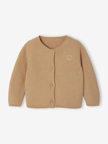 Cardigan broderie dorée coeur bébé ivoire+ocre+vieux rose - vertbaudet enfant 