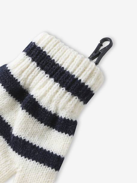 Ensemble rayé garçon bonnet + snood + moufles/gants écru - vertbaudet enfant 