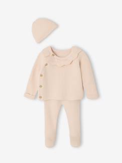 -3-delige babyset met gebreid vestje + broek + muts 