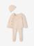 3-delige babyset met gebreid vestje + broek + muts gemêleerd grijs+rozen - vertbaudet enfant 