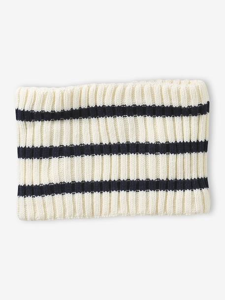 Gestreept babyset voor jongens muts + snood + wanten/handschoenen ecru - vertbaudet enfant 