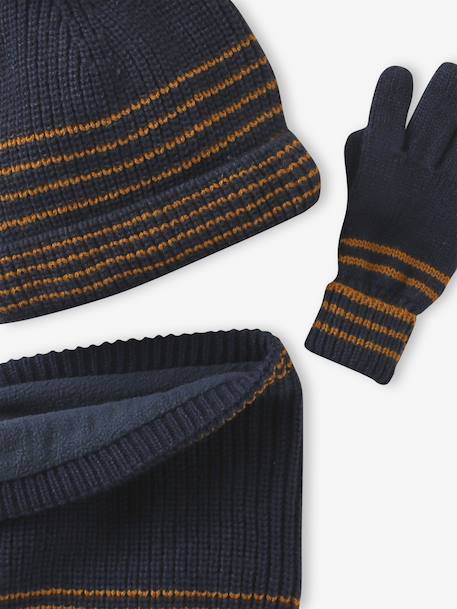 Geruite jongens babyset muts + snood + wanten/handschoenen chambrayblauw+kaki - vertbaudet enfant 